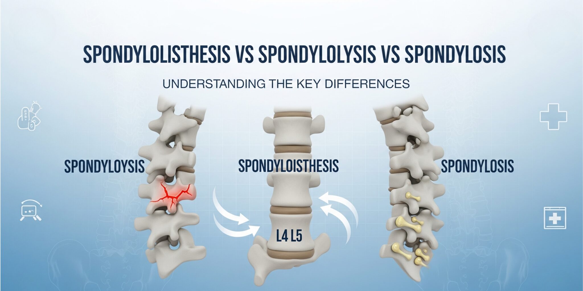 Spondylolisthesis, Spondylolysis, and Spondylosis: Key Differences