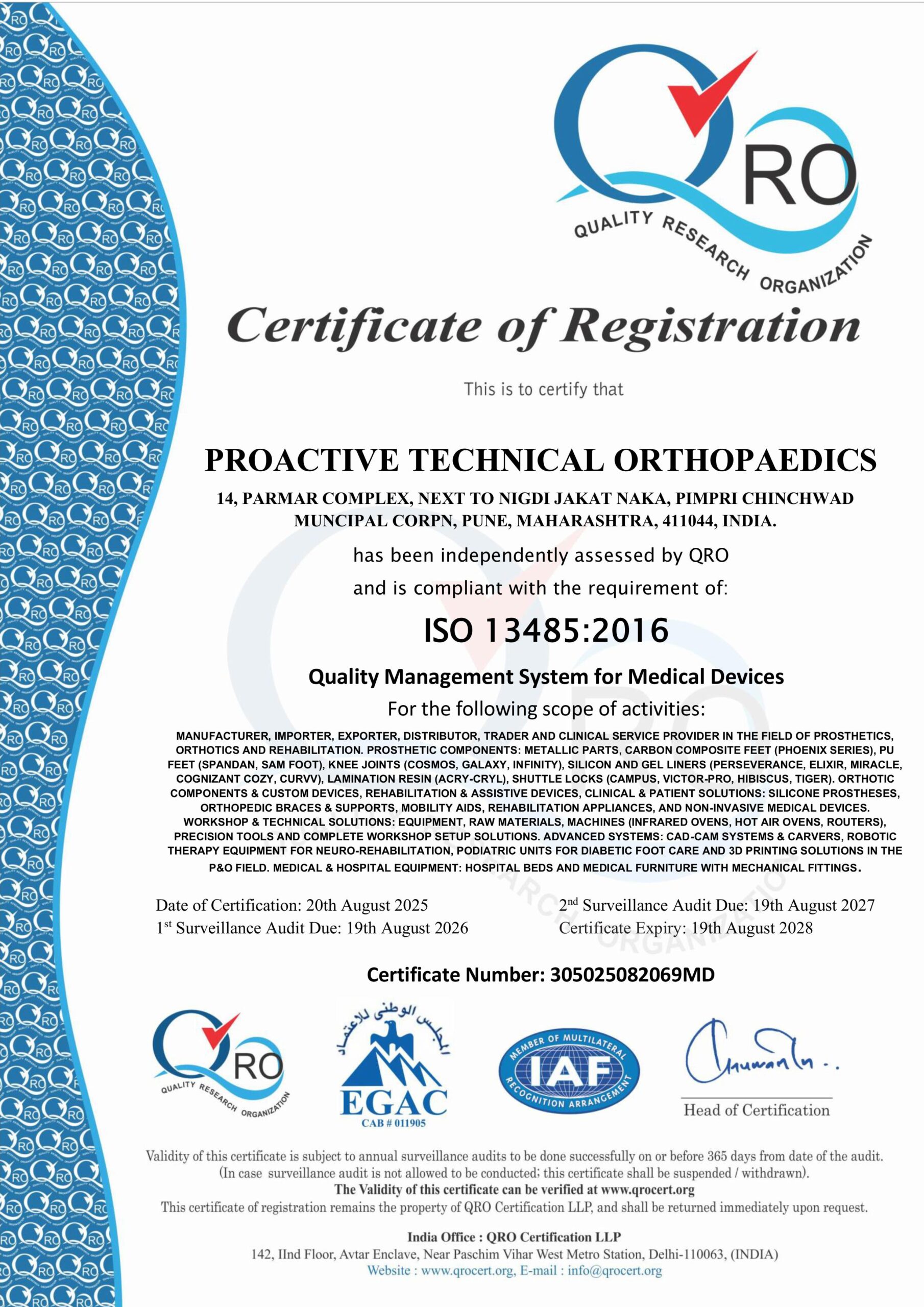 ISO 13485-2016 proactive technical orthopaedics